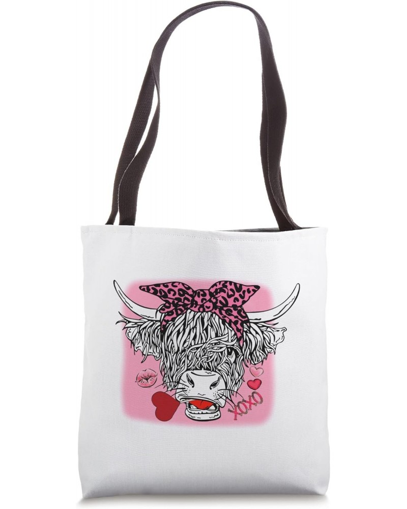 Valentine's Day Highland Cow Red Heart Love Western Couple Tote Bag $9.03 Totes