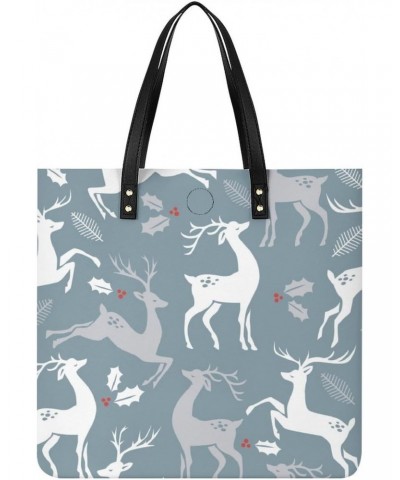 Christmas Deer Pattern Women Handbags PU Leather Tote Shoulder Bag Purses for Travel Shopping Work $15.16 Totes