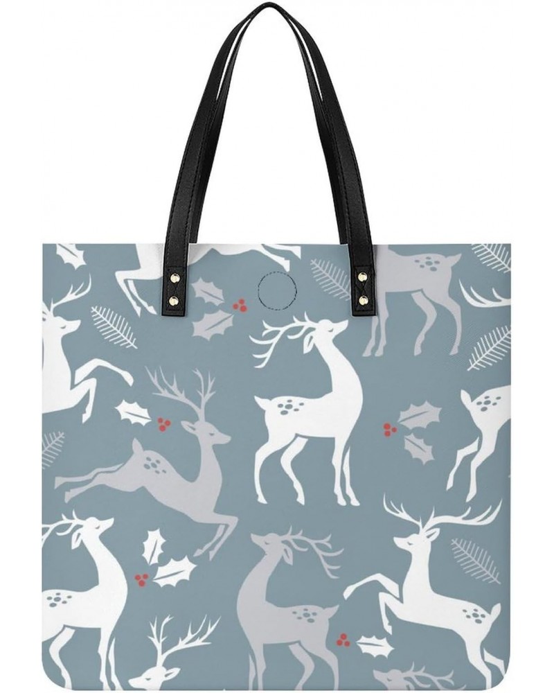 Christmas Deer Pattern Women Handbags PU Leather Tote Shoulder Bag Purses for Travel Shopping Work $15.16 Totes