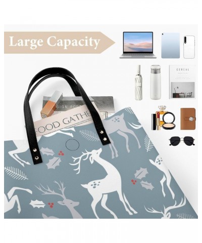 Christmas Deer Pattern Women Handbags PU Leather Tote Shoulder Bag Purses for Travel Shopping Work $15.16 Totes