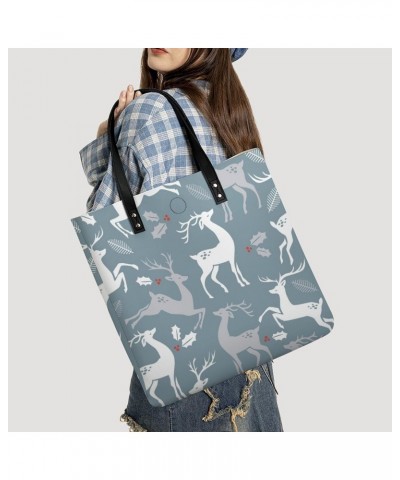 Christmas Deer Pattern Women Handbags PU Leather Tote Shoulder Bag Purses for Travel Shopping Work $15.16 Totes