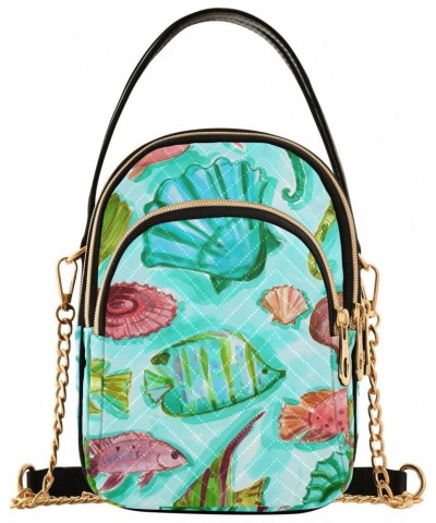 Tropical Fish Seahorse Shell Crossbody Bag for Women Cell Phone Purse Wallet with Removable Chain Shoulder Handbag for Travel...