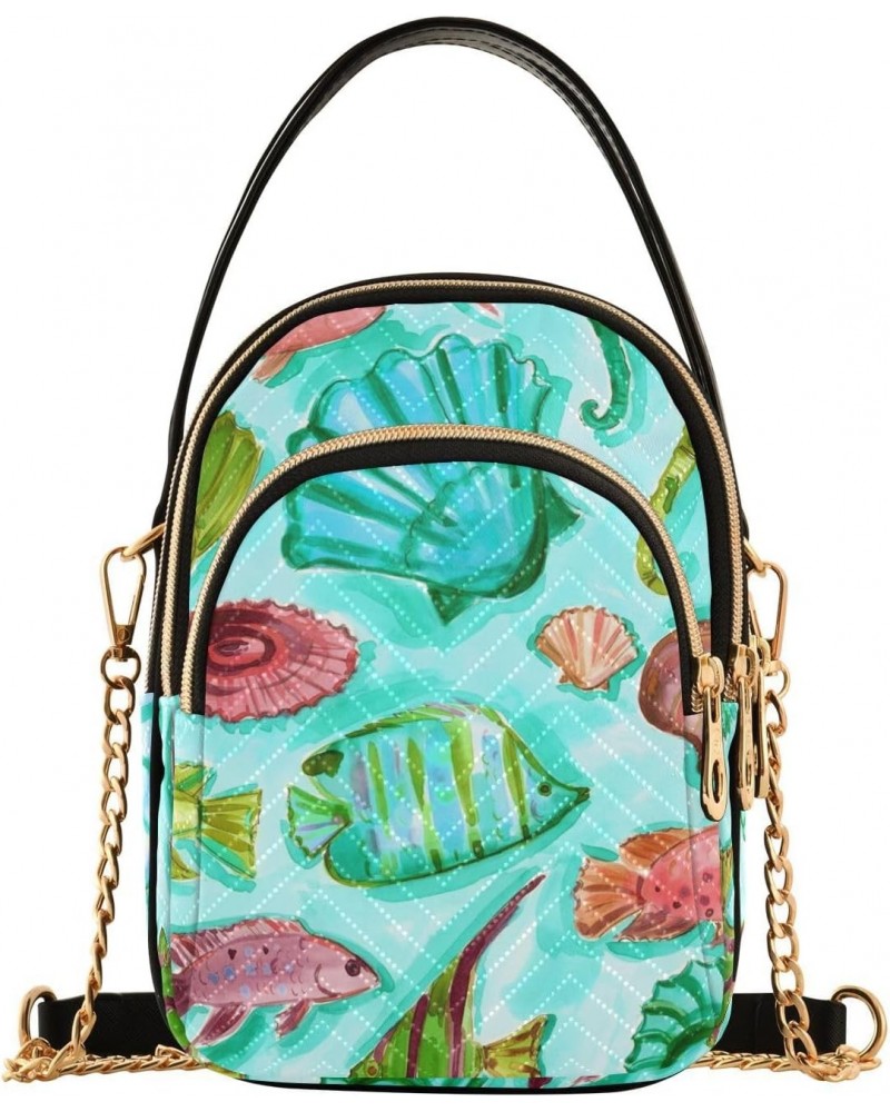 Tropical Fish Seahorse Shell Crossbody Bag for Women Cell Phone Purse Wallet with Removable Chain Shoulder Handbag for Travel...