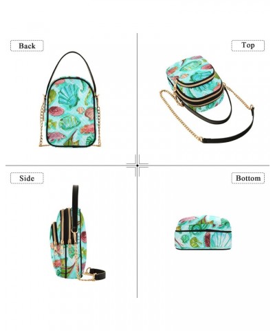 Tropical Fish Seahorse Shell Crossbody Bag for Women Cell Phone Purse Wallet with Removable Chain Shoulder Handbag for Travel...