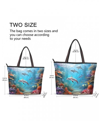 Women Tote Bags Dolphins Ocean Top Handle Satchel Handbags Shoulder Bag for Shopping 20853527 $11.54 Totes