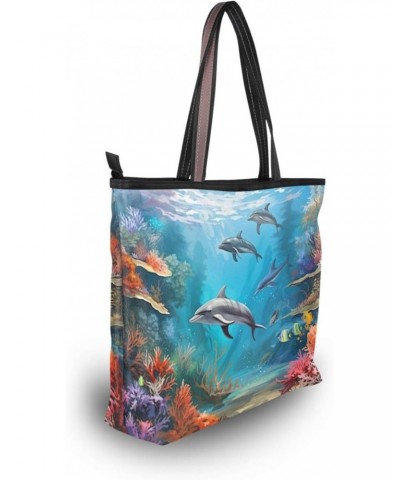 Women Tote Bags Dolphins Ocean Top Handle Satchel Handbags Shoulder Bag for Shopping 20853527 $11.54 Totes