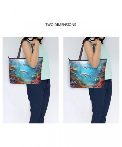 Women Tote Bags Dolphins Ocean Top Handle Satchel Handbags Shoulder Bag for Shopping 20853527 $11.54 Totes