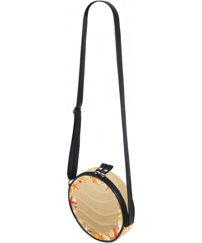 Canvas Round Bag, Tropical Beach Sand Shells Starfishes Circle Crossbody Handbag for Women with Shoulder Leather Strap $12.71...