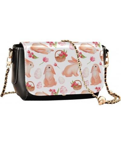 Easter Crossbody Handbag Bunny Red Tulip Egg PU Leather Shoulder Bag Sturdy Travel Pouch Compact Chic Bag for Women Everyday ...