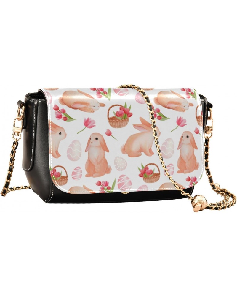 Easter Crossbody Handbag Bunny Red Tulip Egg PU Leather Shoulder Bag Sturdy Travel Pouch Compact Chic Bag for Women Everyday ...