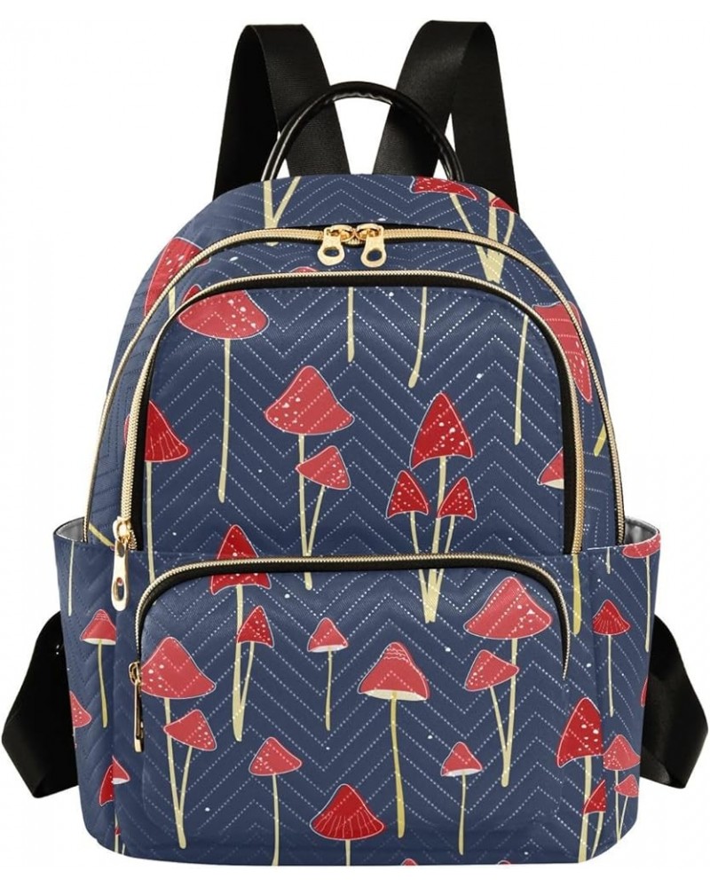 Botanic Women Backpack Wildlife Mushroom Red Navy Anti-Theft Travel Backpack with Luggage Belt Lightweight Handbag Lady Purse...