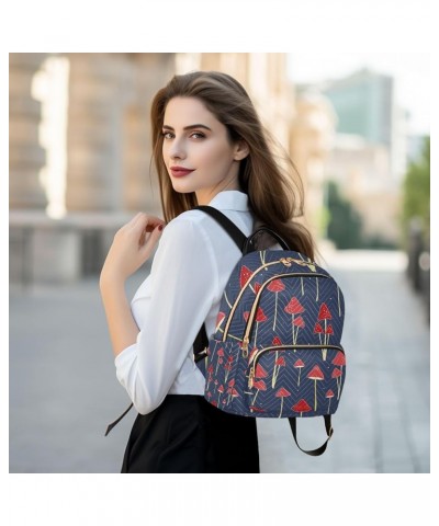 Botanic Women Backpack Wildlife Mushroom Red Navy Anti-Theft Travel Backpack with Luggage Belt Lightweight Handbag Lady Purse...