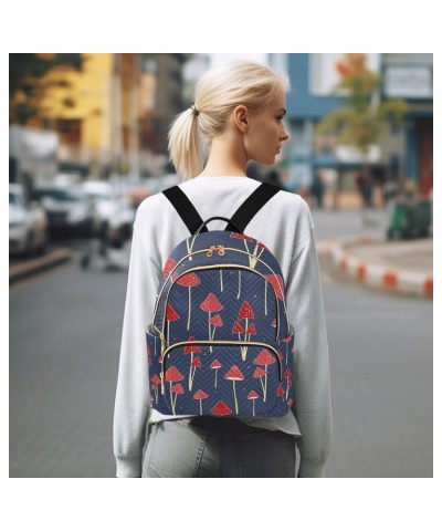 Botanic Women Backpack Wildlife Mushroom Red Navy Anti-Theft Travel Backpack with Luggage Belt Lightweight Handbag Lady Purse...