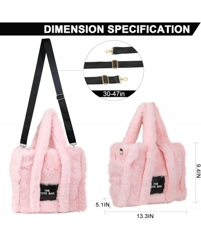 The Tote Bags for Women, Fluffy Tote Bags Top-Handle Crossbody Handbag Trendy Plush Tote Bag for Travel Work (Pink) A-pink $2...