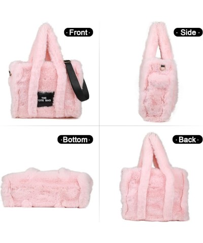 The Tote Bags for Women, Fluffy Tote Bags Top-Handle Crossbody Handbag Trendy Plush Tote Bag for Travel Work (Pink) A-pink $2...