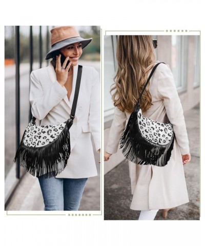 Leopard Print Animal Skin Fringe Bags for Women Cross Body Bags Tassel Shoulder Bag Satchel $11.07 Crossbody Bags