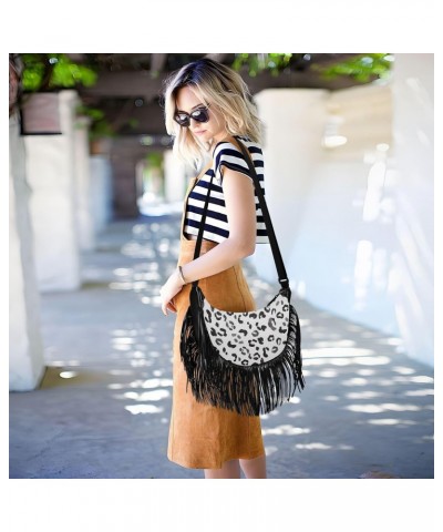 Leopard Print Animal Skin Fringe Bags for Women Cross Body Bags Tassel Shoulder Bag Satchel $11.07 Crossbody Bags