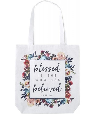 Blessed Is She Who Has Believed Tote Bag, White, Large $10.36 Totes