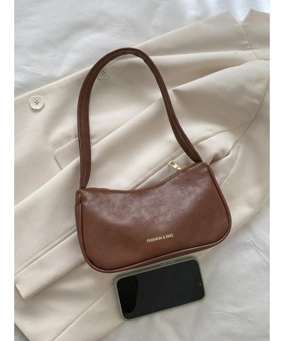 Women's Casual Small Letter Print Shoulder Handbag Square Bags Clutch Purse with Zipper Closure Brown $11.34 Shoulder Bags