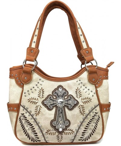 Floral Studs Laser Cut Western Rhinestone Cross Handbag Purse Conceal Carry Beige Purse Only $17.13 Shoulder Bags