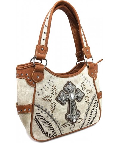 Floral Studs Laser Cut Western Rhinestone Cross Handbag Purse Conceal Carry Beige Purse Only $17.13 Shoulder Bags