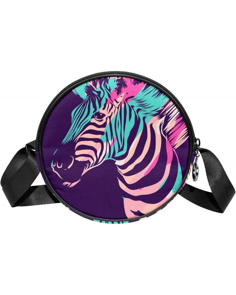 Colored Zebra Crossbody Bag for Women Teen Girls Round Canvas Shoulder Bag Purse Tote Handbag Bag $10.70 Totes