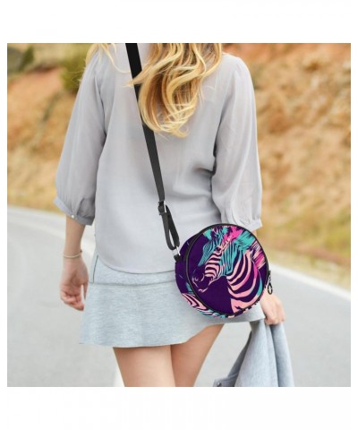 Colored Zebra Crossbody Bag for Women Teen Girls Round Canvas Shoulder Bag Purse Tote Handbag Bag $10.70 Totes