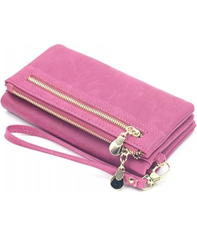 Women Wallets Long PU Leather Wallet Double Zipper Clutch Coin Purse Rose $13.92 Wallets