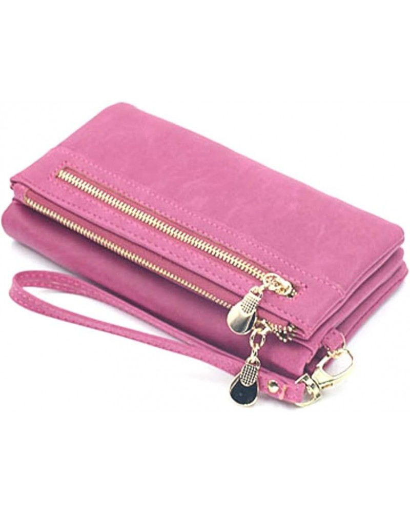 Women Wallets Long PU Leather Wallet Double Zipper Clutch Coin Purse Rose $13.92 Wallets