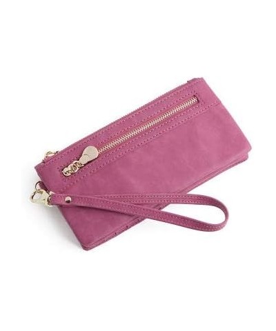 Women Wallets Long PU Leather Wallet Double Zipper Clutch Coin Purse Rose $13.92 Wallets