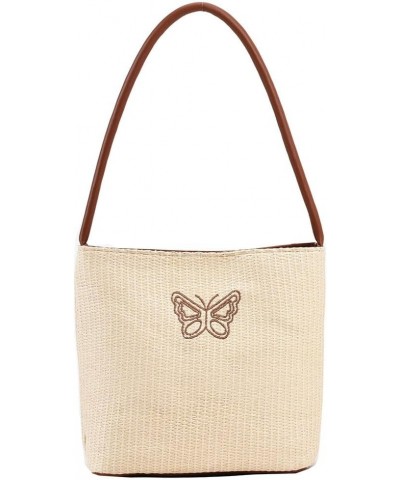 Women Straw Tote Bag Letters Pattern Straw Hobo Bag Soft Crochet Handbag Woven Bag for Female Girls Beige Butterfly $8.77 Han...