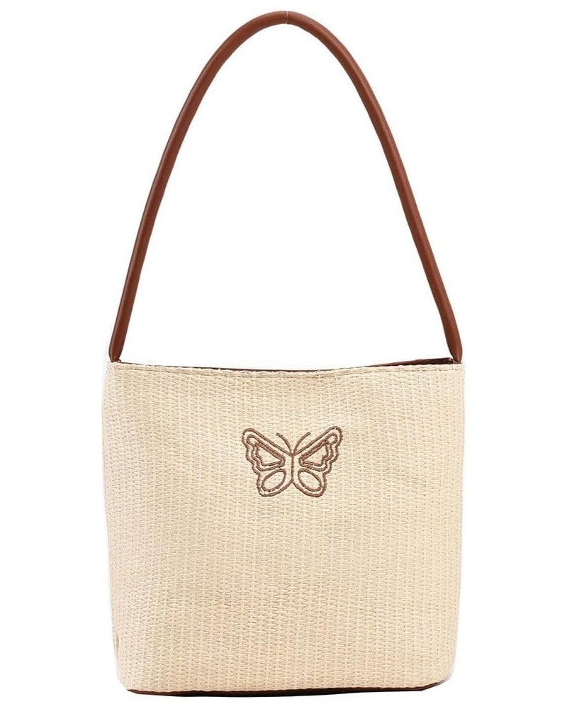 Women Straw Tote Bag Letters Pattern Straw Hobo Bag Soft Crochet Handbag Woven Bag for Female Girls Beige Butterfly $8.77 Han...