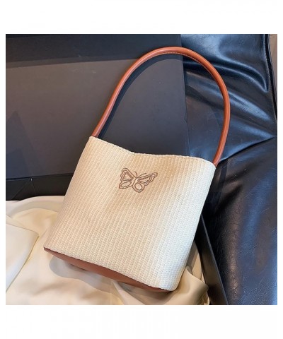 Women Straw Tote Bag Letters Pattern Straw Hobo Bag Soft Crochet Handbag Woven Bag for Female Girls Beige Butterfly $8.77 Han...