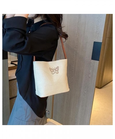 Women Straw Tote Bag Letters Pattern Straw Hobo Bag Soft Crochet Handbag Woven Bag for Female Girls Beige Butterfly $8.77 Han...