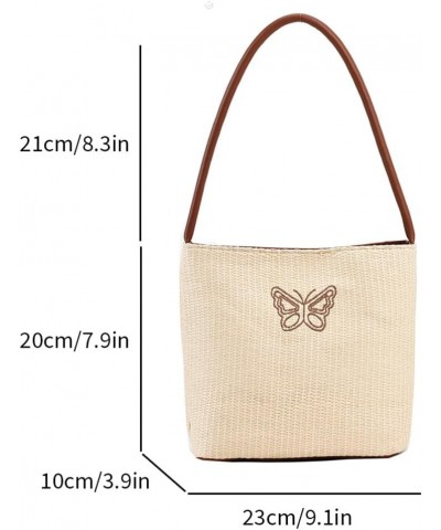 Women Straw Tote Bag Letters Pattern Straw Hobo Bag Soft Crochet Handbag Woven Bag for Female Girls Beige Butterfly $8.77 Han...