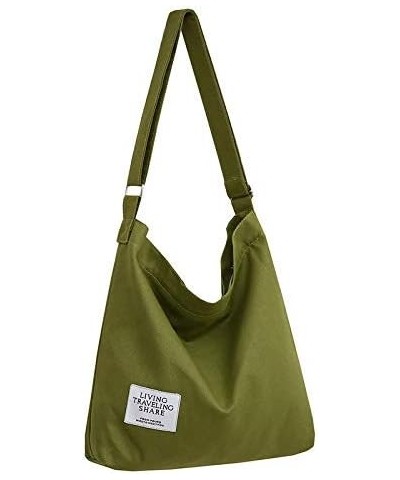 Women's Retro Large Size Canvas Shoulder Bag Hobo Crossbody Handbag Casual Tote Dark Olive Green $10.25 Totes