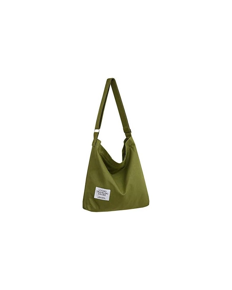 Women's Retro Large Size Canvas Shoulder Bag Hobo Crossbody Handbag Casual Tote Dark Olive Green $10.25 Totes