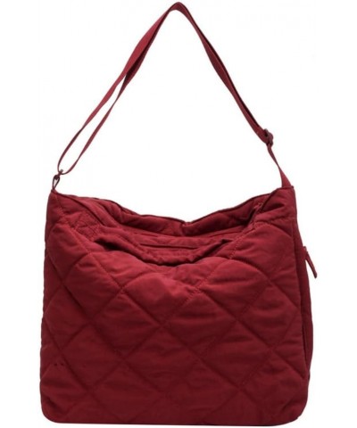 Puffer Tote Bag Women Quilted Shoulder Crossbody Handbag Lattice Nylon Padded Hobo Cotton Puffy Purse Casual Satchel B-wine R...