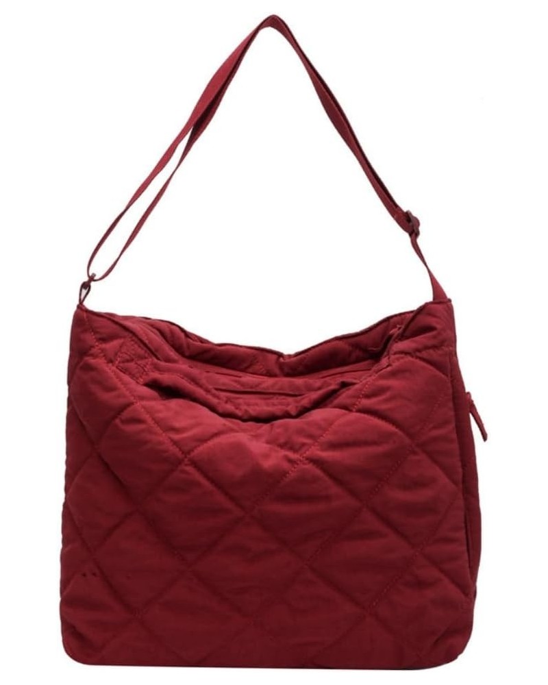 Puffer Tote Bag Women Quilted Shoulder Crossbody Handbag Lattice Nylon Padded Hobo Cotton Puffy Purse Casual Satchel B-wine R...