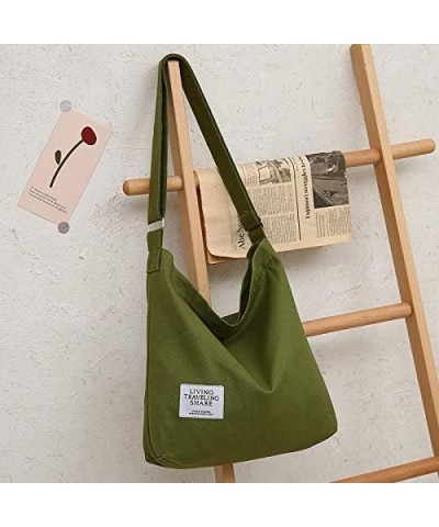 Women's Retro Large Size Canvas Shoulder Bag Hobo Crossbody Handbag Casual Tote Dark Olive Green $10.25 Totes