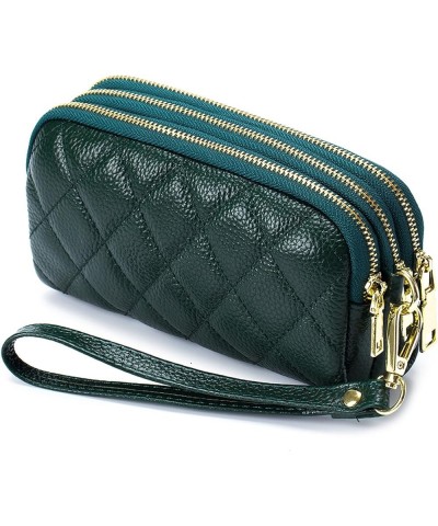 Women's Genuine Leather Wallet Large Capacity Triple Zip around Credit Card Holder Ladies Wristlet Purse Green $18.19 Wristlets