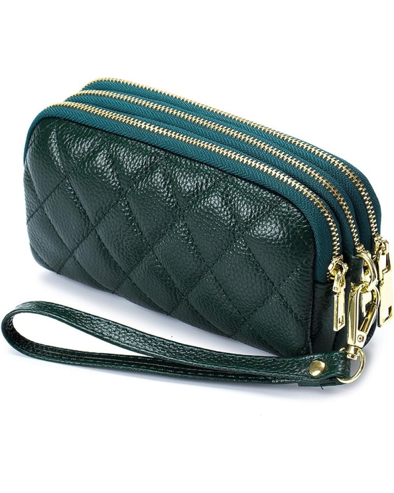 Women's Genuine Leather Wallet Large Capacity Triple Zip around Credit Card Holder Ladies Wristlet Purse Green $18.19 Wristlets