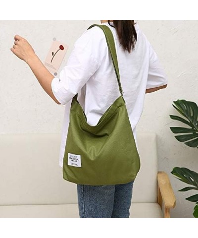 Women's Retro Large Size Canvas Shoulder Bag Hobo Crossbody Handbag Casual Tote Dark Olive Green $10.25 Totes