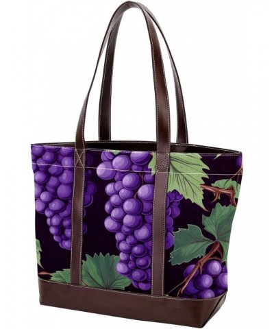 Grapes Canvas Leather Mix Handbag - 13.3x4.7x12.2 in - Stylish and Durable Women's Satchel Bag $24.07 Satchels