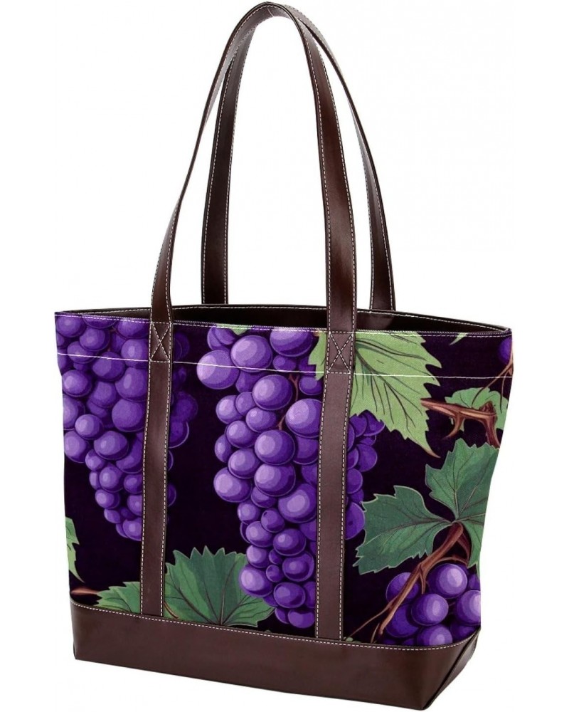 Grapes Canvas Leather Mix Handbag - 13.3x4.7x12.2 in - Stylish and Durable Women's Satchel Bag $24.07 Satchels