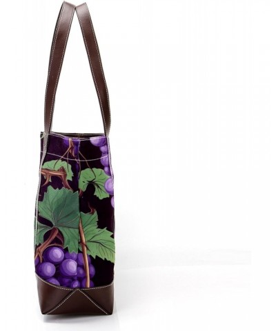 Grapes Canvas Leather Mix Handbag - 13.3x4.7x12.2 in - Stylish and Durable Women's Satchel Bag $24.07 Satchels