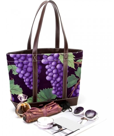 Grapes Canvas Leather Mix Handbag - 13.3x4.7x12.2 in - Stylish and Durable Women's Satchel Bag $24.07 Satchels