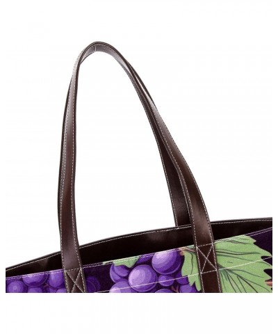 Grapes Canvas Leather Mix Handbag - 13.3x4.7x12.2 in - Stylish and Durable Women's Satchel Bag $24.07 Satchels