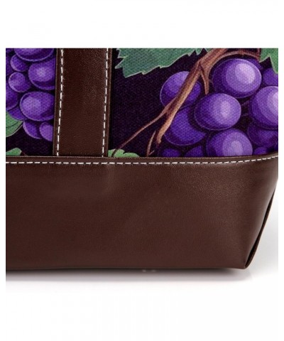 Grapes Canvas Leather Mix Handbag - 13.3x4.7x12.2 in - Stylish and Durable Women's Satchel Bag $24.07 Satchels