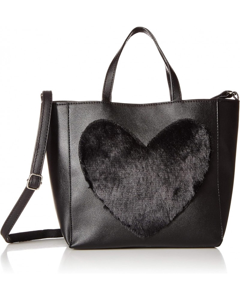 Womens Tote with Faux Fur Heart, black $11.44 Totes